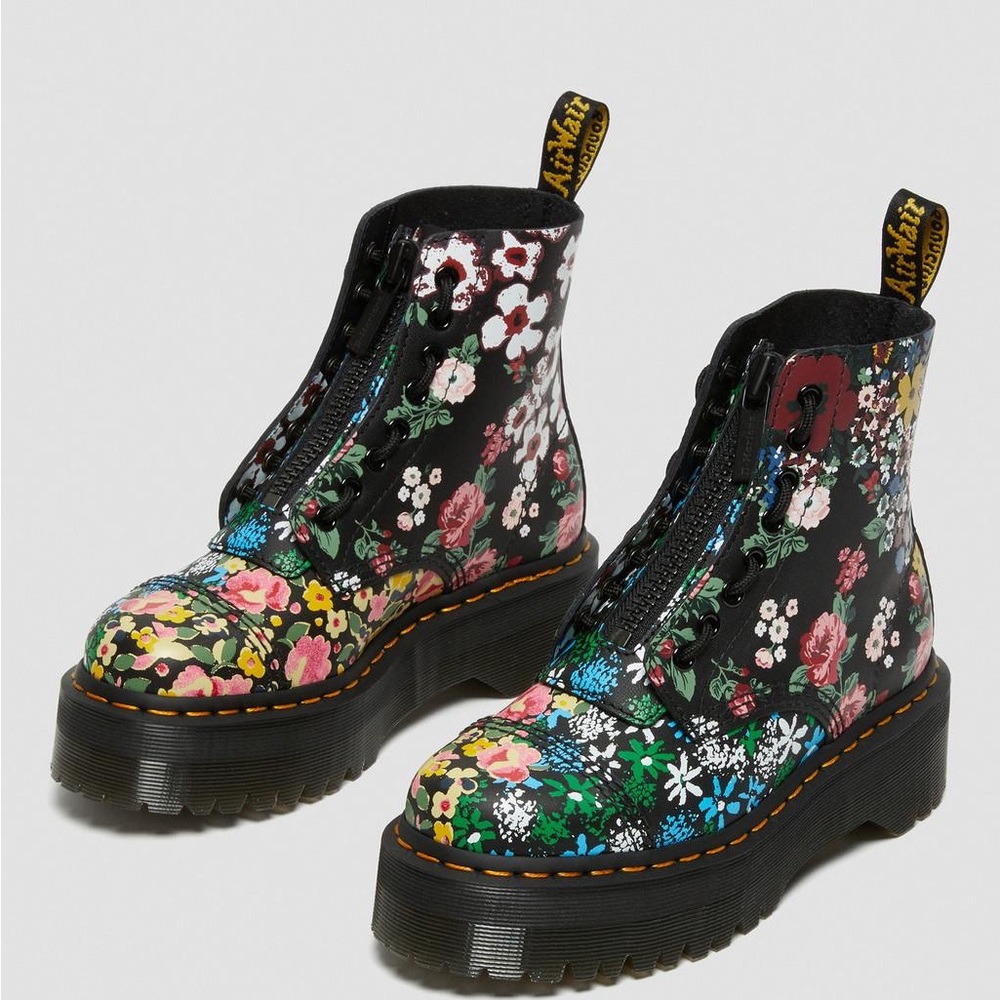 Dr. Martens SINCLAIR FLORAL MASH UP LEATHER PLATFORM BOOTS (discontinued)